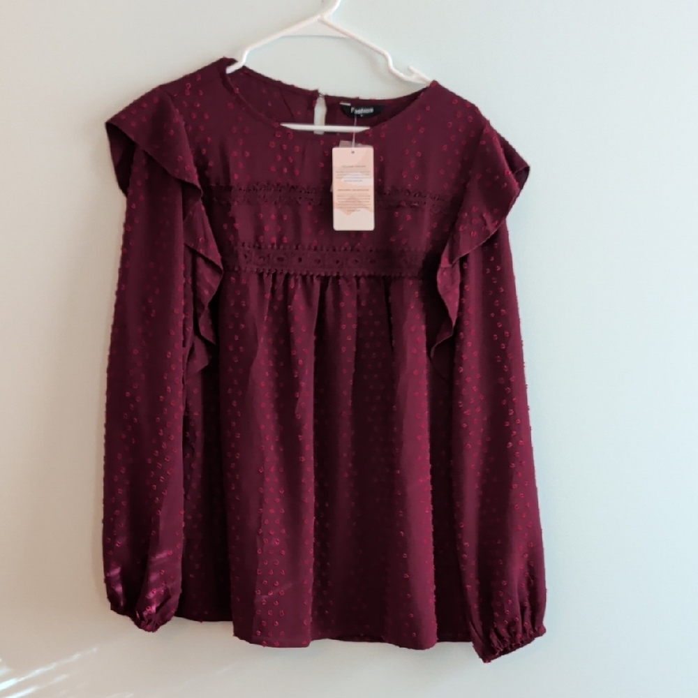 a new day Burgundy Ruffle Blouse